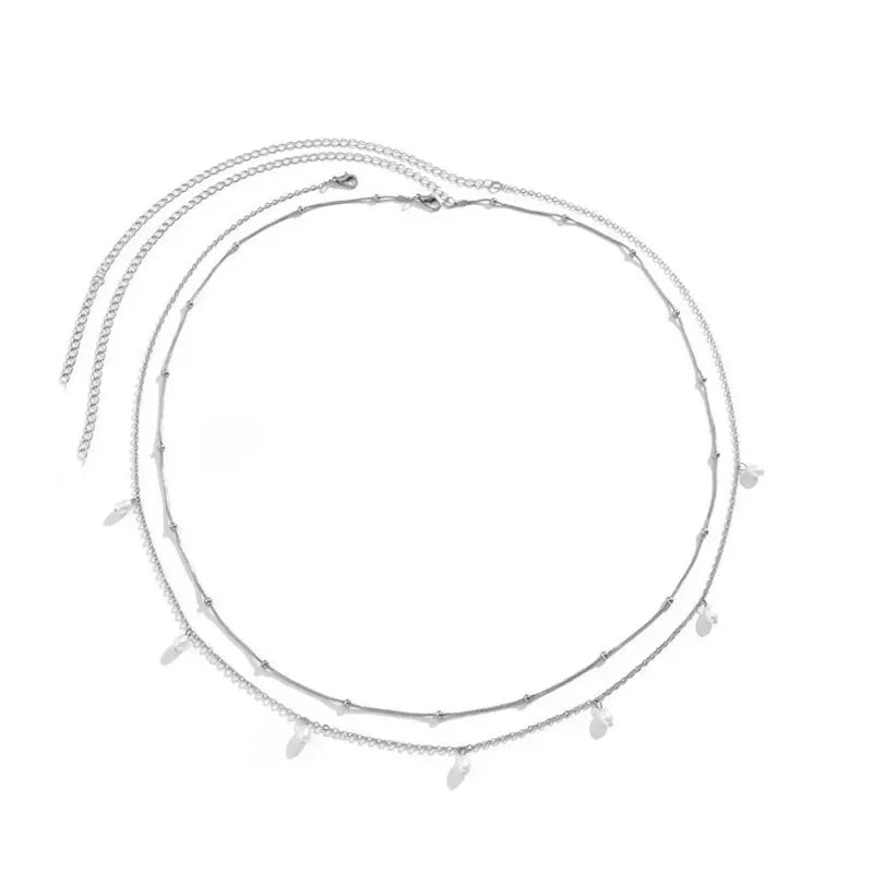 Pearl Chain Belly Belt Double Layer — Silver | KIMLUD