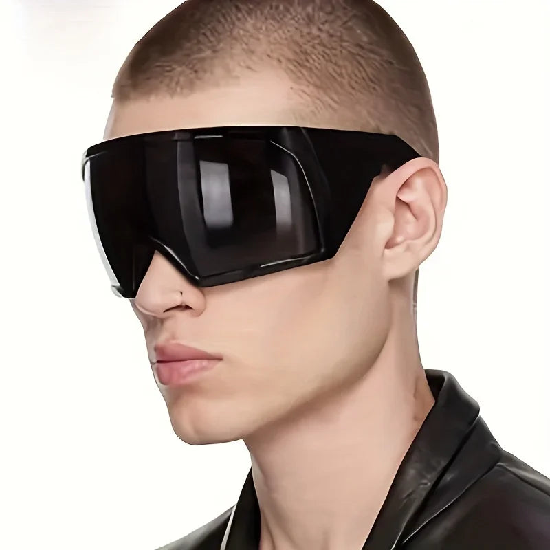 Oversized Shield Sunglasses Wrap Anti Wind UV400 — Black | KIMLUD