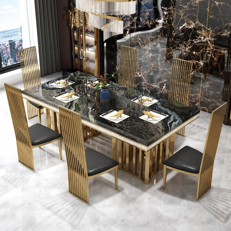 Marble Top Gold Frame Dining Table — Brown | KIMLUD
