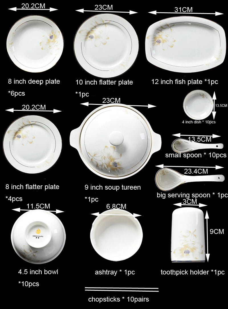 Bone China Dinnerware Set 46-Piece Gold Rim — Ivory White | KIMLUD