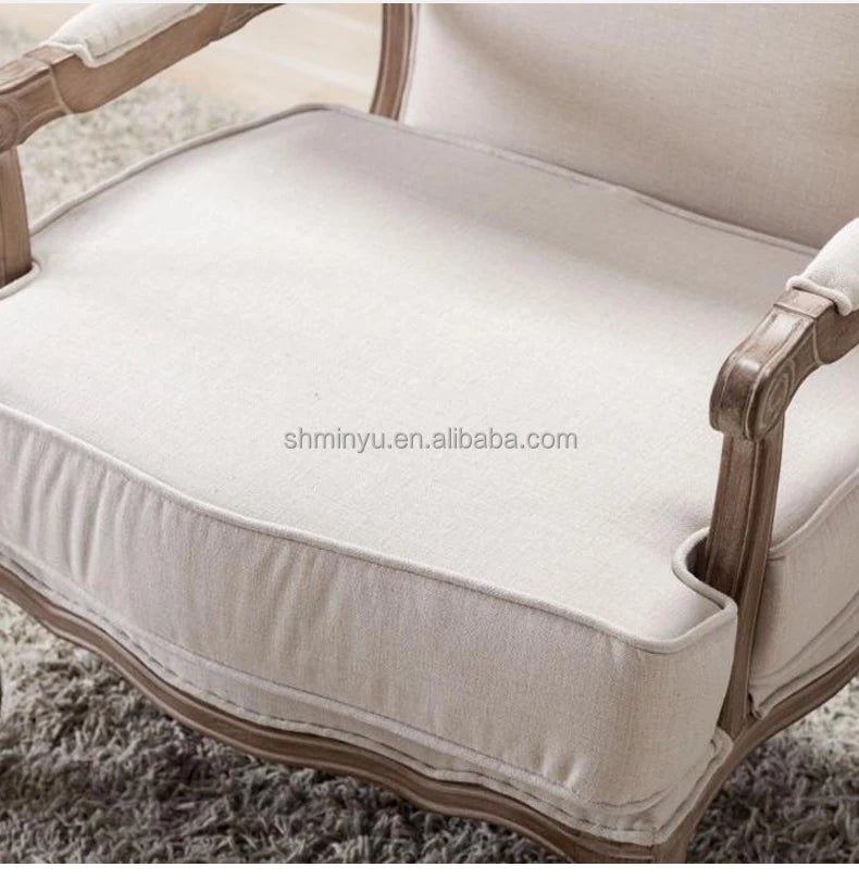 French farmhouse antique wooden armchair lounge living room furniture with stool accent chair