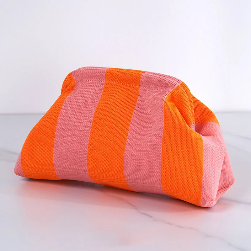 Striped Polyester Clutch Bag Small — Multicolor | KIMLUD