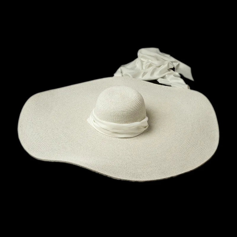 Hat Oversized Wide Brim Raffia Natural Beach Vacation Style | KIMLUD