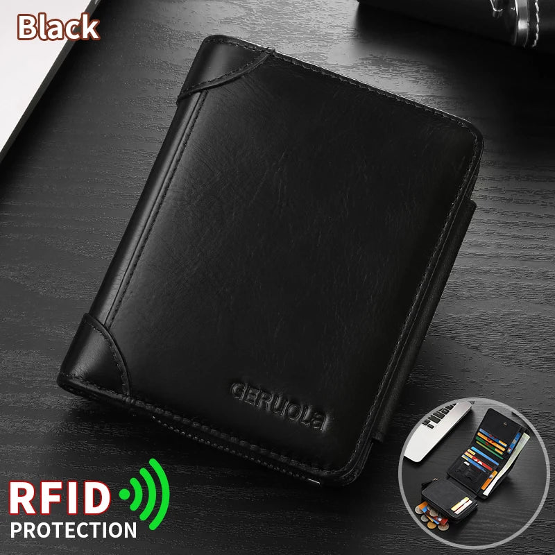 Men's Wallet – Compact RFID Protection – Genuine Leather Cowhide | KIMLUD