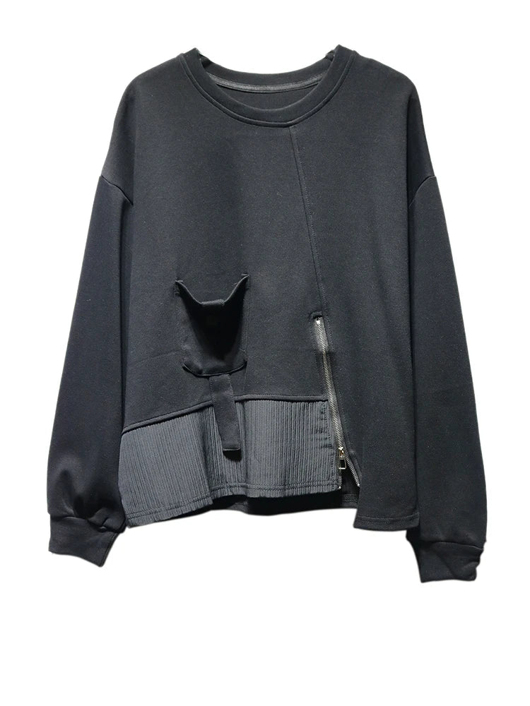 Sweatshirt - Pocket Zipper - Jersey - Black | KIMLUD