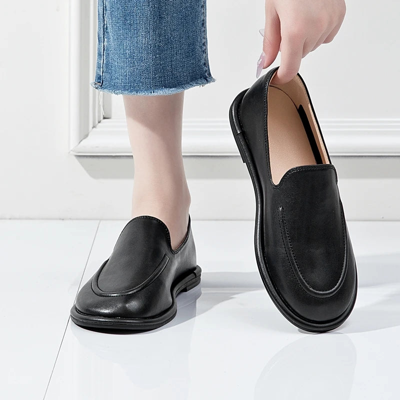 AIYUQI Loafers Women 2025 New Spring Round Toe One Foot Slip-on Shoes Women Genuine Leather Soft Flats Shoes Women