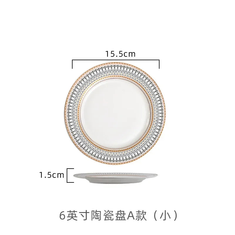Ceramic Dinner Plates Golden Bead Trim — White | KIMLUD