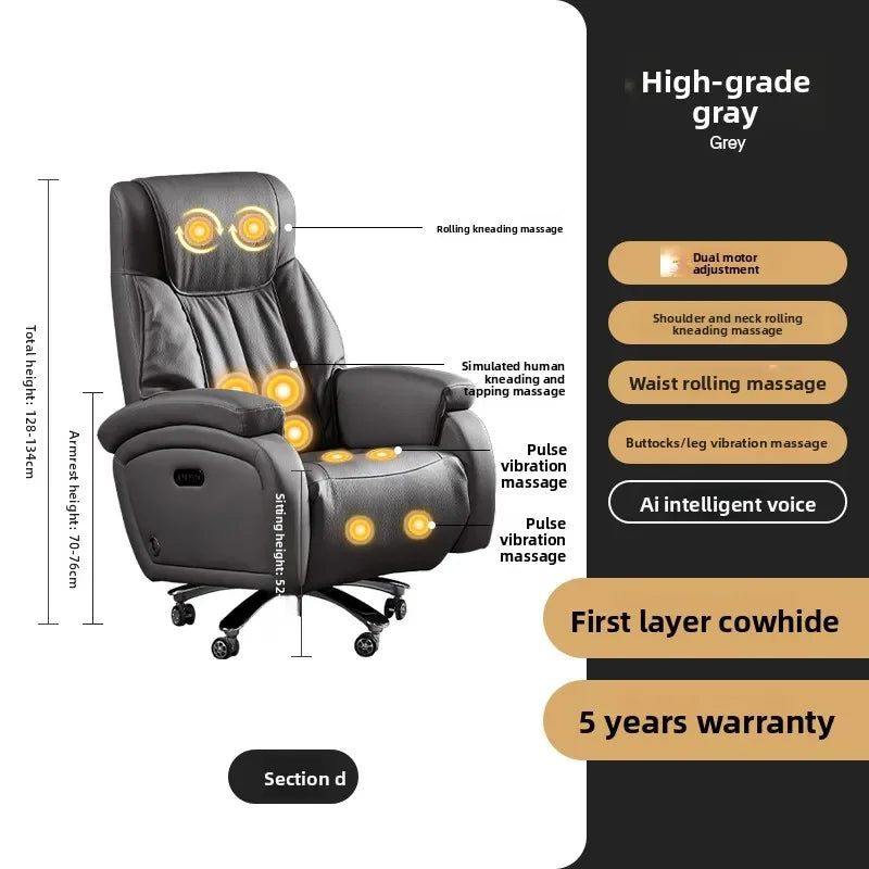 Genuine Leather Executive Office Chair Massage — Cream | KIMLUD