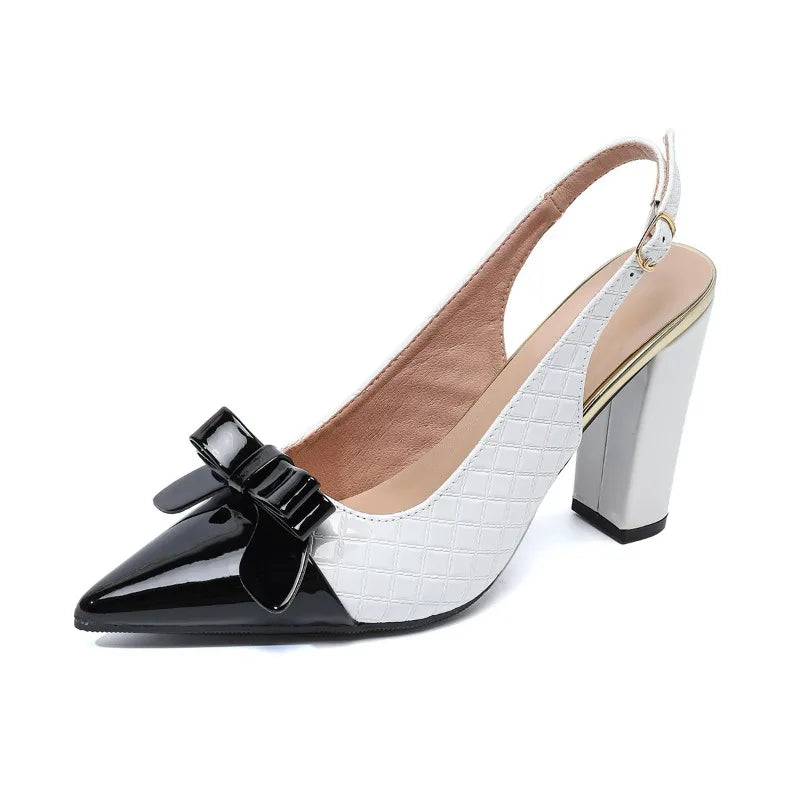 Slingback Block Heel Sandals – Bow Detail – Patent Leather | KIMLUD