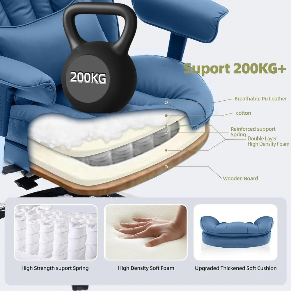 High-Back Big And Tall Office Chair With Footrest — Deep Blue | KIMLUD
