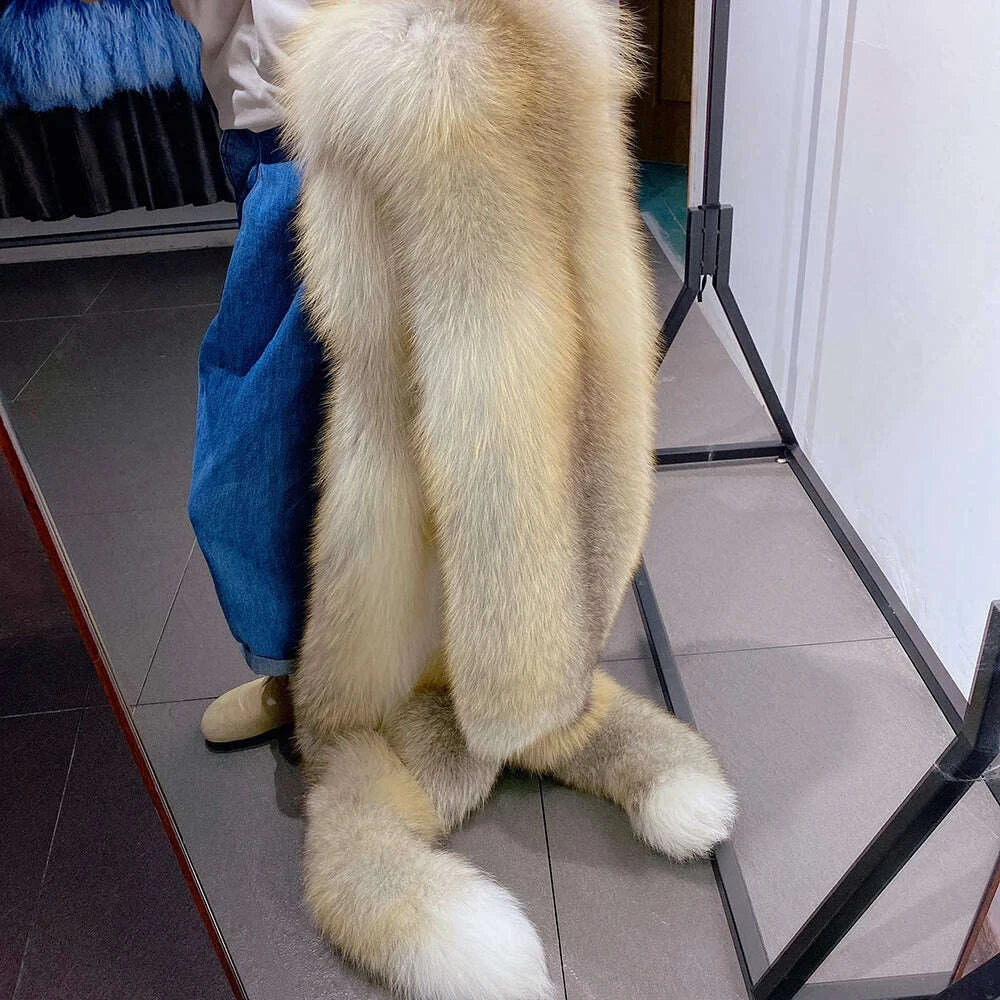 KIMLUD, YOLOAgain 2025 Winter Warm Luxury Real Fox Fur Scarf Women Natural Fox Fur Scarf Shawl Female, KIMLUD Womens Clothes