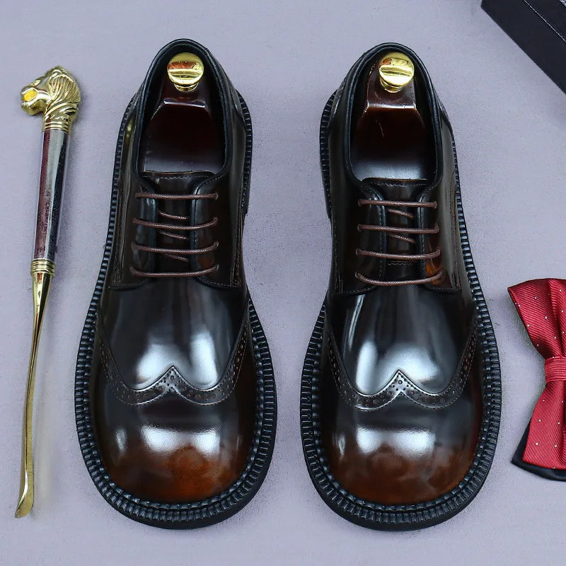 Men's Dress Brogues – Retro Handmade – Genuine Leather – Brown | KIMLUD