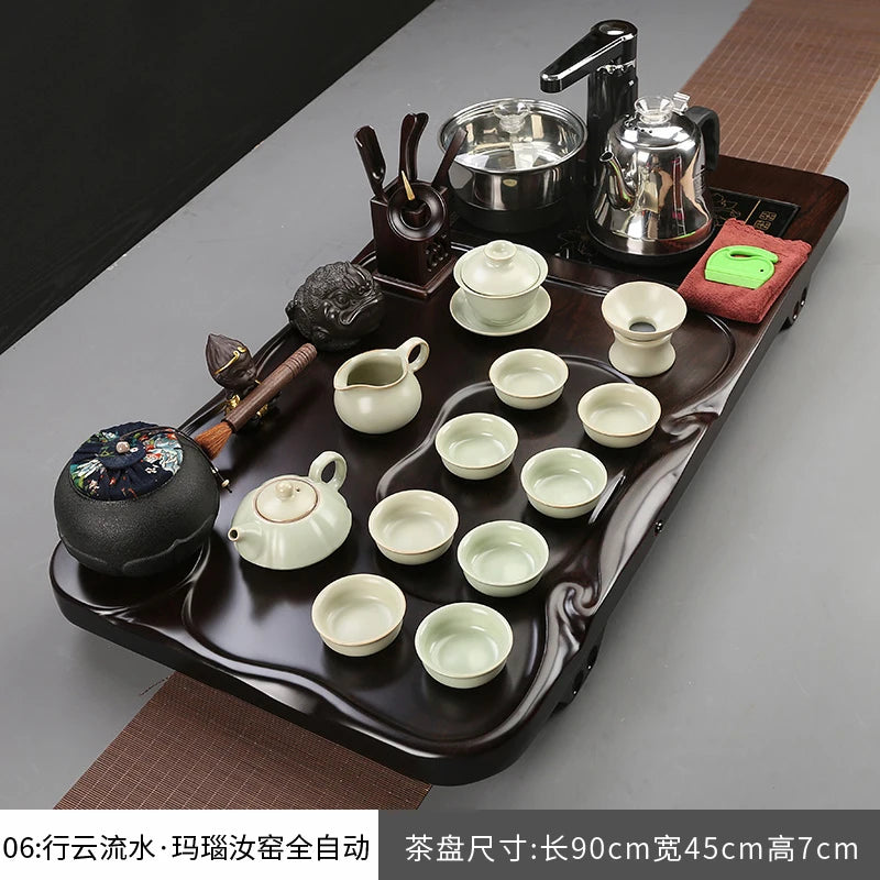 Porcelain Tea Set With Infuser And Hand Glazed Accents And Tray — White | KIMLUD