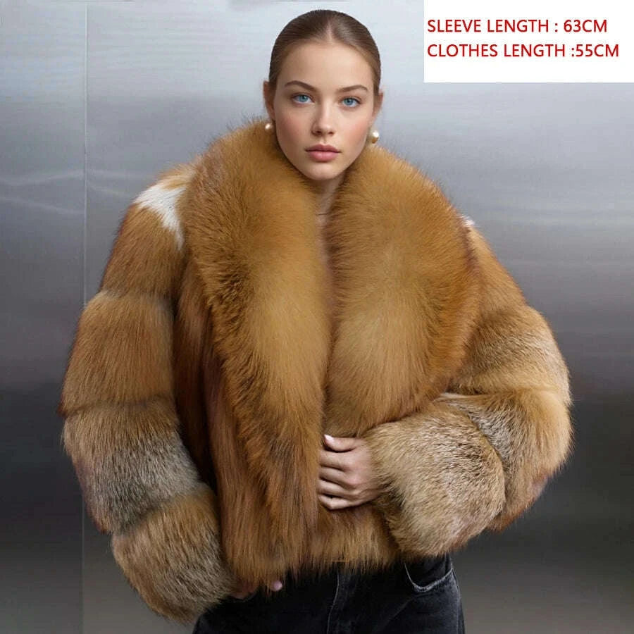 KIMLUD, Real Red Fox Fluffy Women’s Jacket Short Cropped Fox Fur Jacket With Lapel Genuine Fur Outerwear Hot Selling Bolero Jacket, KIMLUD Womens Clothes