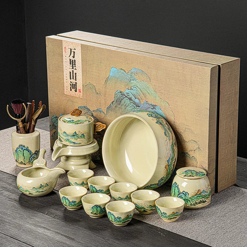 Porcelain Tea Set Infuser Kung Fu Style Mountain — Ivory-Cream | KIMLUD