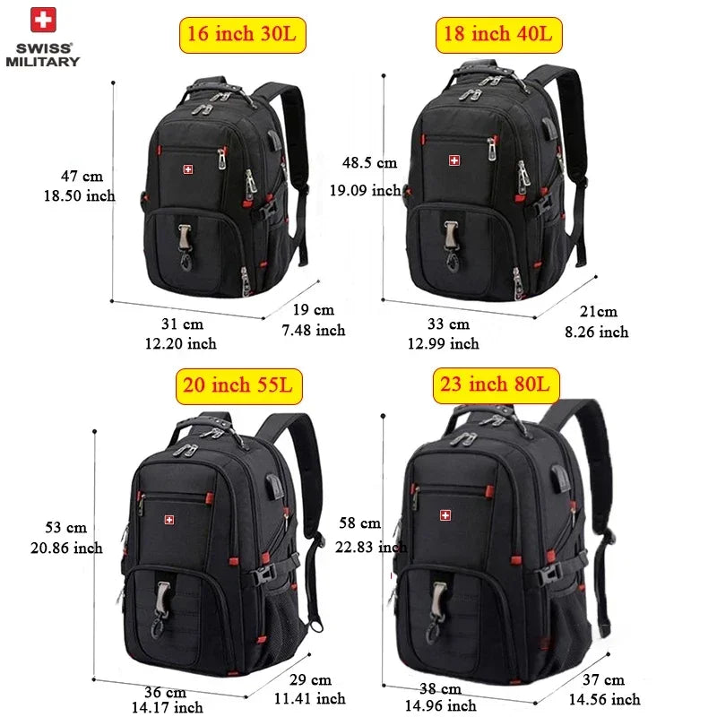 SWISS MILITARY Fashion Travel Multifunction Large Capacity Male Bag Usb Charging Waterproof 23 inch Laptop Backpack Men Mochila