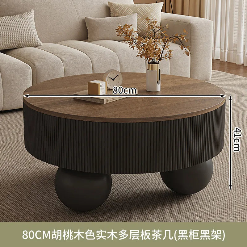 Minimalist Round Coffee Table With Storage Drawers — Ivory White | KIMLUD