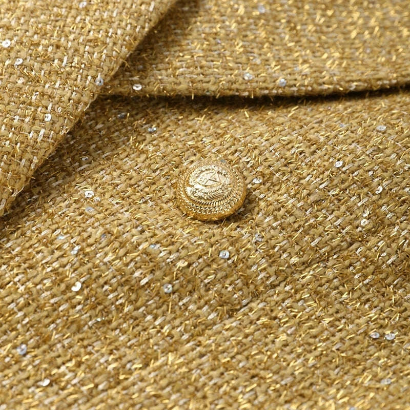 KIMLUD, Elegant Paillettes Blazer Coat Women Lapel Doube-breasted Fake Pocket Slim Jackets Lady 2025 Autumn Winter Streewear Female New, KIMLUD Womens Clothes