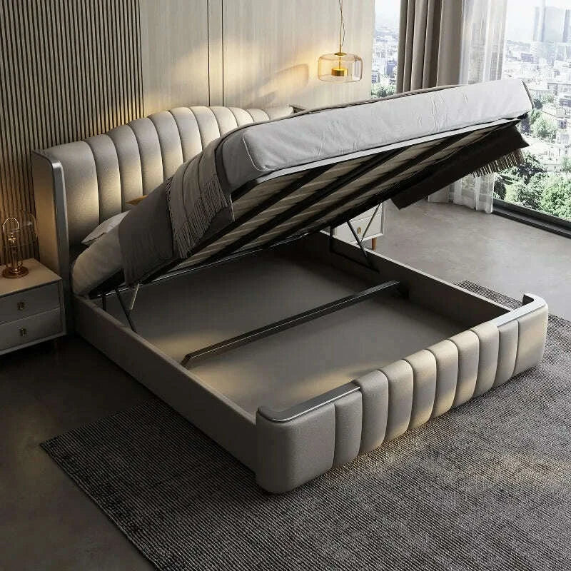 KIMLUD, Design Simple Italian Type Bed Cowhide Luxurious Standing Sleeping Bed Double Wedding Camas De Matrimonio Dormitorio Furnitures, KIMLUD Womens Clothes