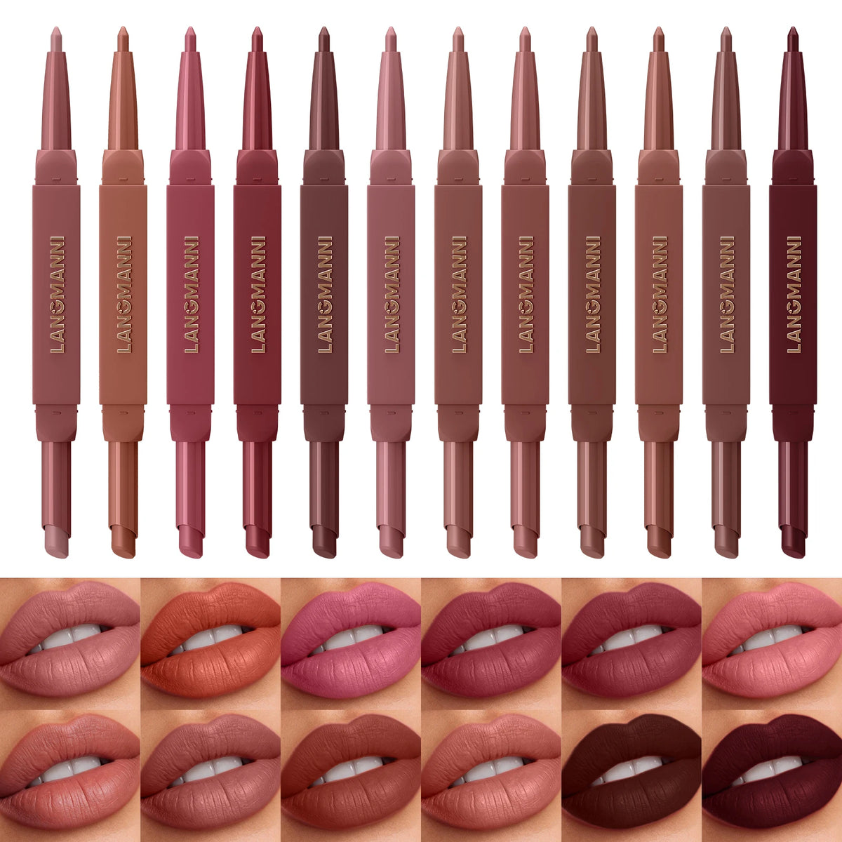 2 in 1 Matte Red Lipliner Waterproof Nude Matte Lip Liner Pencil Double Head Lipstick Pen Long Lasting Lips Outline Stick Makeup