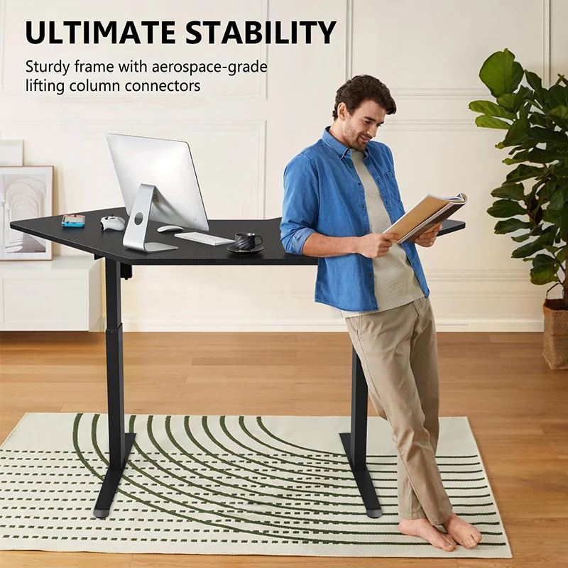 L-Shaped Desk Electric Height-Adjustable — Charcoal Matte | KIMLUD