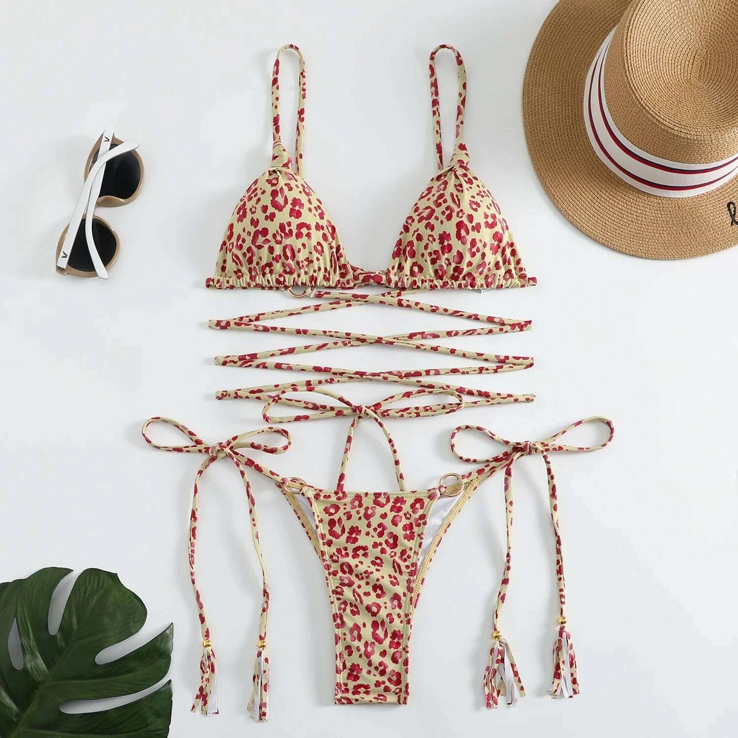 KIMLUD, 2024 Luxury Bikini Set Women Sexy Swimsuit High Cut Bandage Bikini Set Bathing Suit With Tassels Summer Brazilian Biquini, KIMLUD Womens Clothes