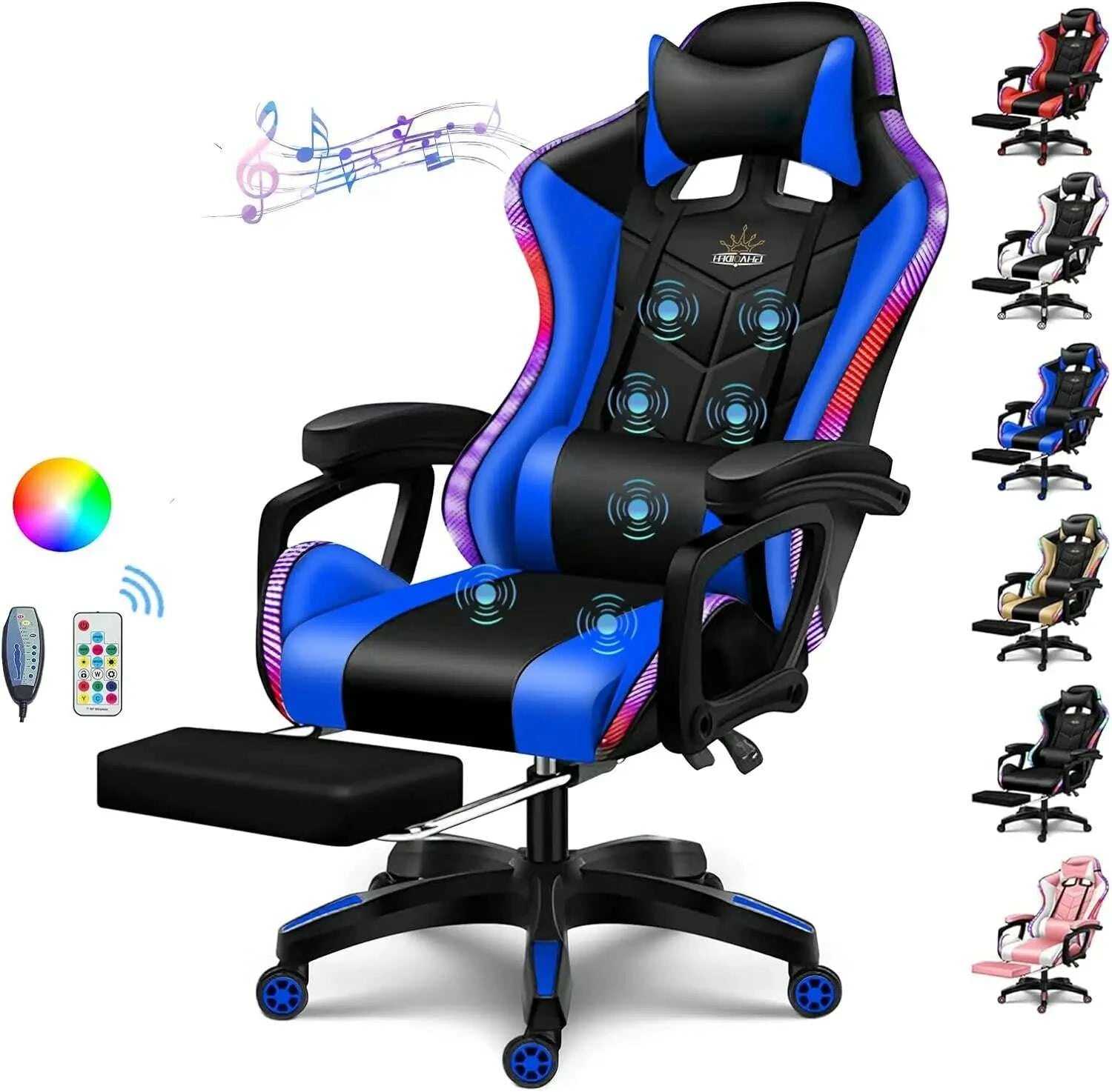 gaming-chair-with-speakers-and-rgb-led-light-7-points-massage-video-game-chair-adjustable-with-headrest-lumbar-supportkimludkimlud-35574192