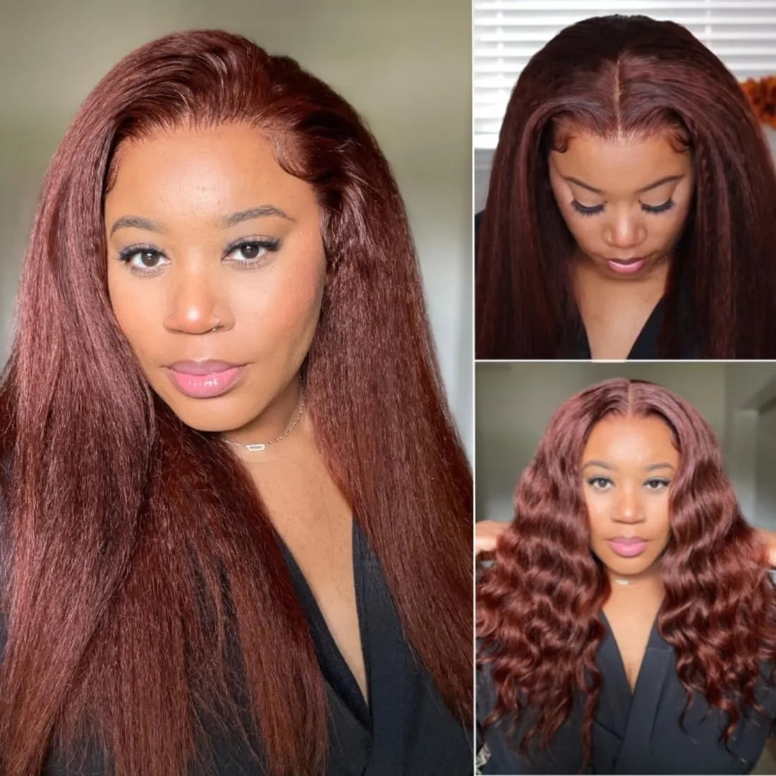 Lace Front Wig – Kinky Straight – Swiss Lace – Reddish Brown | KIMLUD