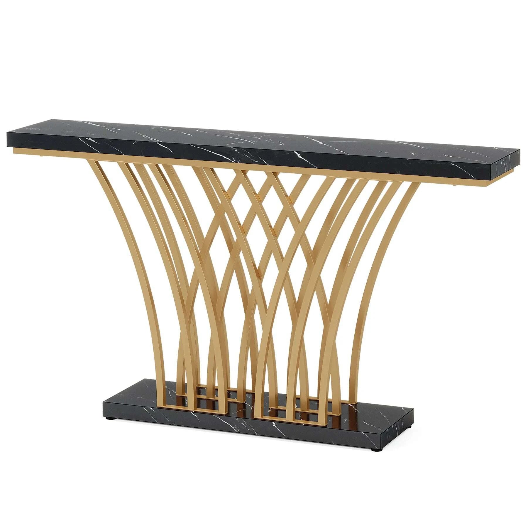 KIMLUD, Tribesigns 59 inch Gold Console Table, Modern Entryway Table with Grid-Shaped Metal Base for Entrance, Hallway, Entryway, KIMLUD Womens Clothes