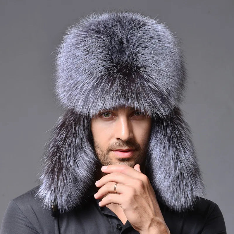 Winter Hat for Men Thickened Faux Fur Ushanka with Ear Protection Russian Bomber Cap Outdoor Warm Beanie