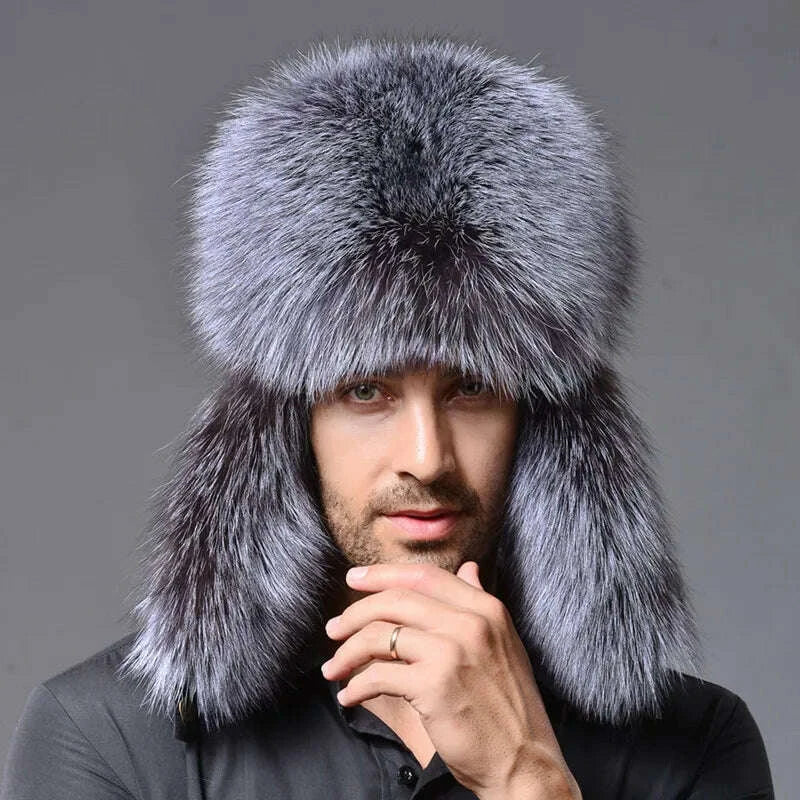 KIMLUD, Winter Hat for Men Thickened Faux Fur Ushanka with Ear Protection Russian Bomber Cap Outdoor Warm Beanie, KIMLUD Womens Clothes