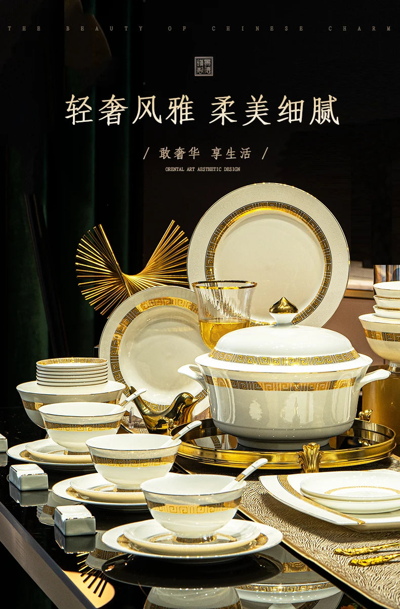 Fine Bone China Dinnerware Sets Gold Trim — White | KIMLUD