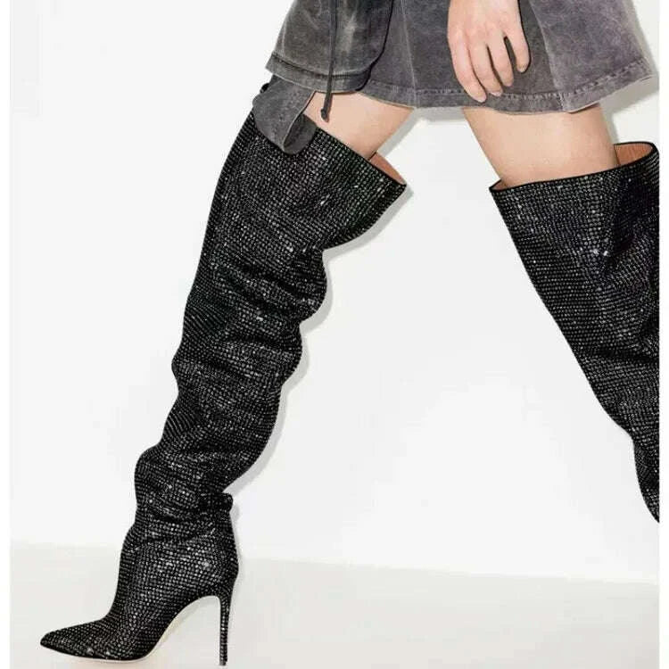 KIMLUD, 2025Women's New European and American Fashion Show Starry Sky High-heeled Rhinestone Pointed Nightclub Four Seasons Boots, KIMLUD Womens Clothes