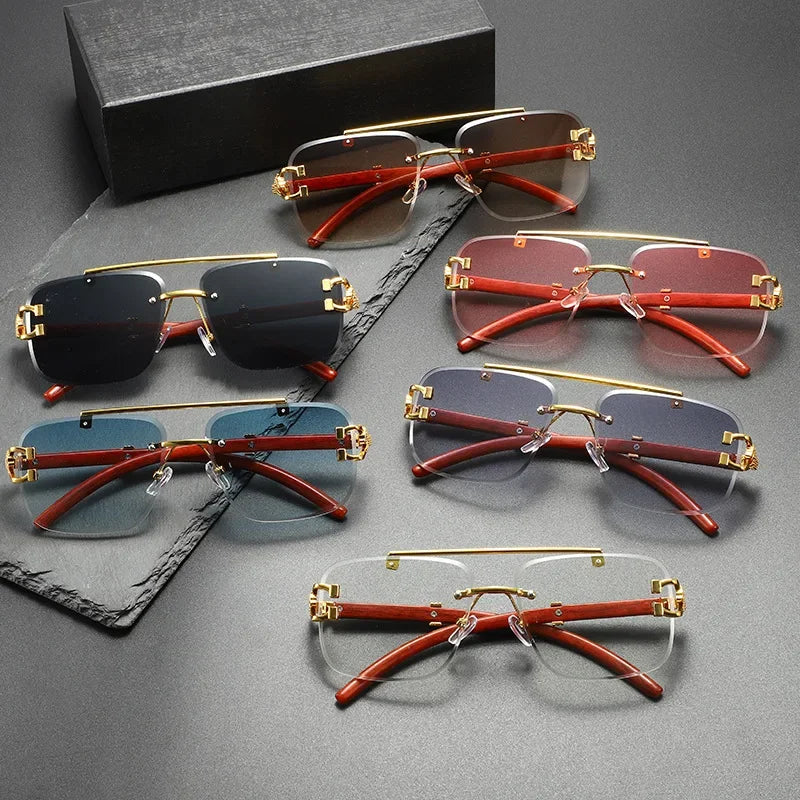 Rimless Sunglasses Square UV400 Lightweight Alloy Frame — Gold | KIMLUD