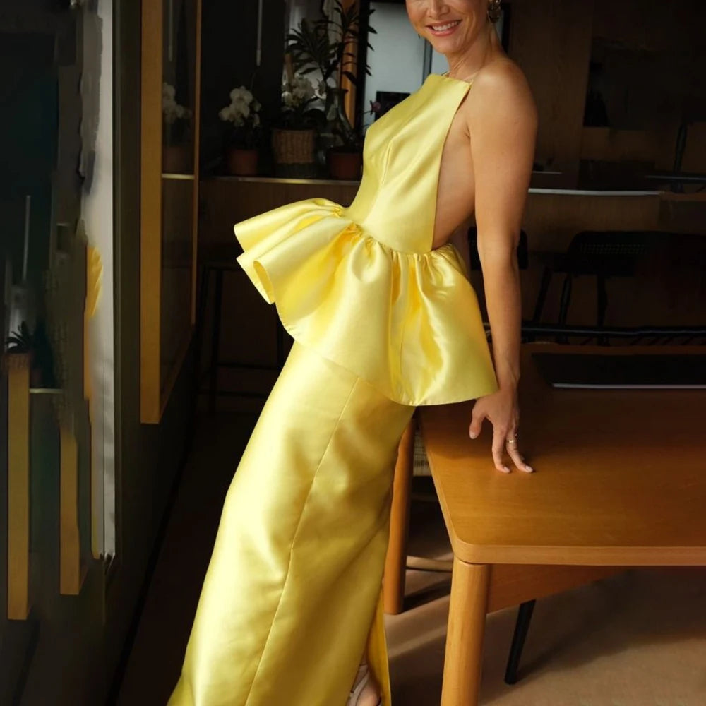 Evening Gown - Strapless Backless - Satin | KIMLUD