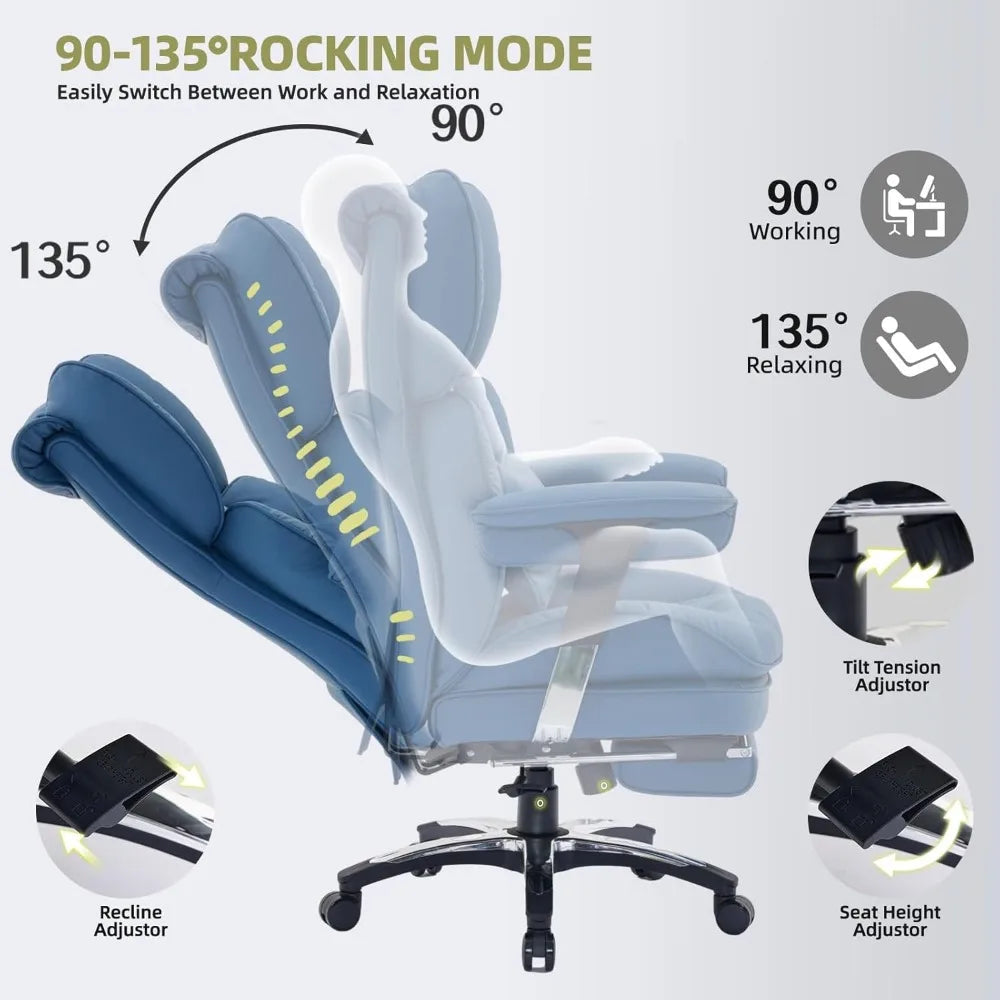 High-Back Big And Tall Office Chair With Footrest — Deep Blue | KIMLUD