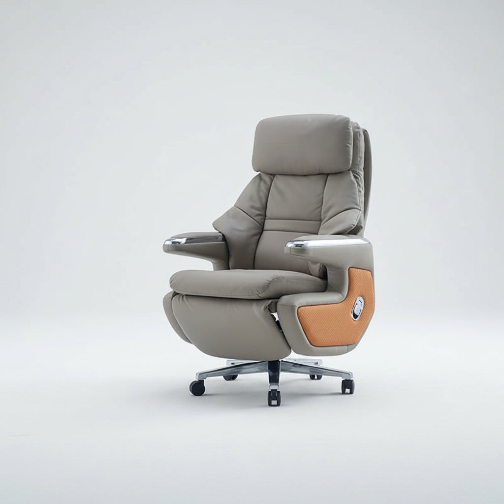 Ergonomic chair with text highlighting features on a white background