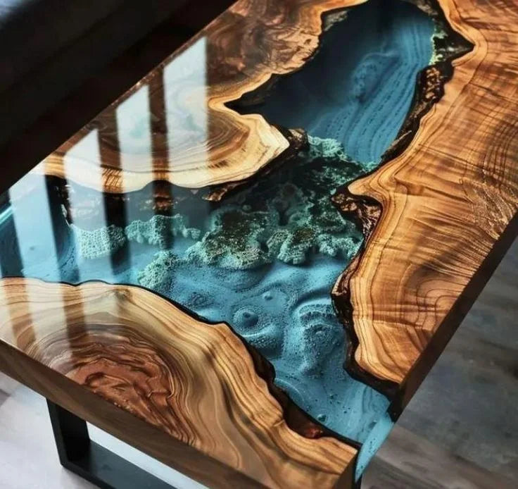 Solid Walnut River Epoxy Dining Table — Walnut | KIMLUD