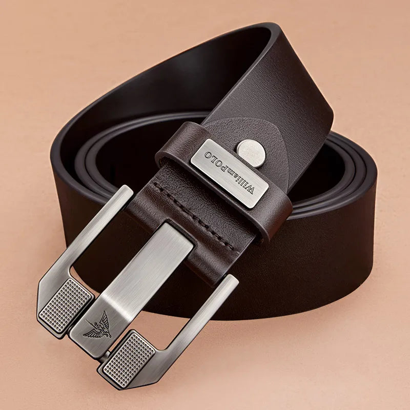 Cowhide Leather Belt With Needle Buckle — Dark Brown | KIMLUD