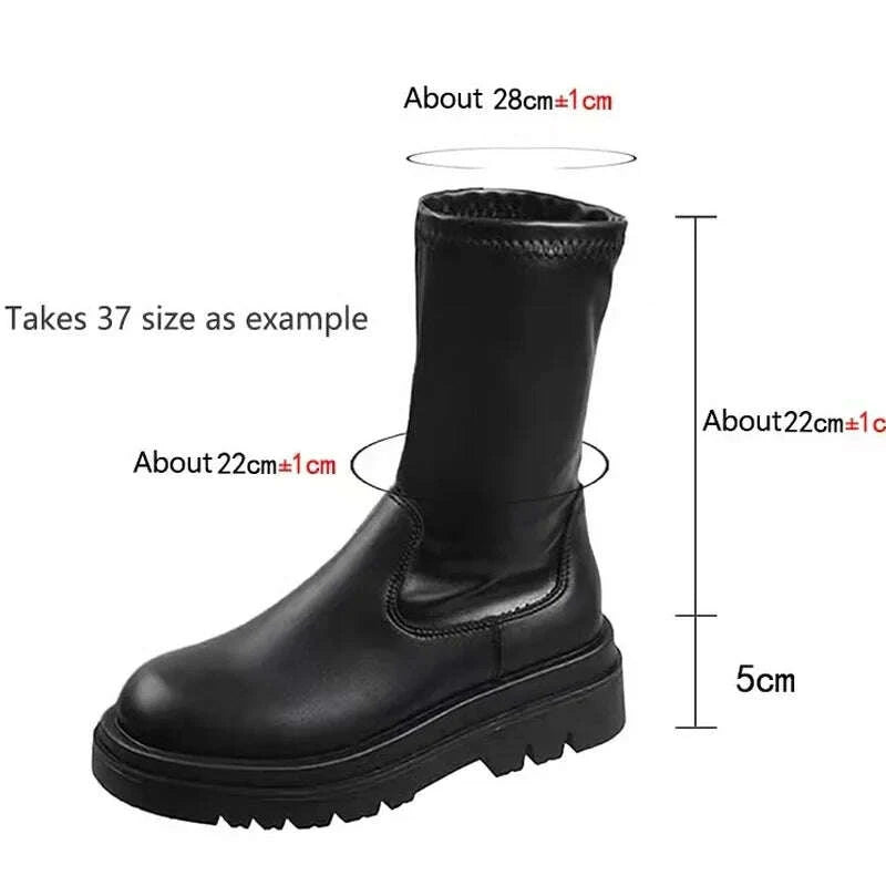 KIMLUD, Gladiator Motorcycles Over The Knee High Boots Women 2022 Winter New Platform Chelsea Female Shoes Designer Snow Stretch Botas, KIMLUD Womens Clothes