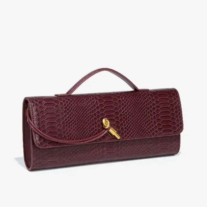 Crocodile-Pattern Top-Handle Bag Luxe Silhouette — Burgundy | KIMLUD