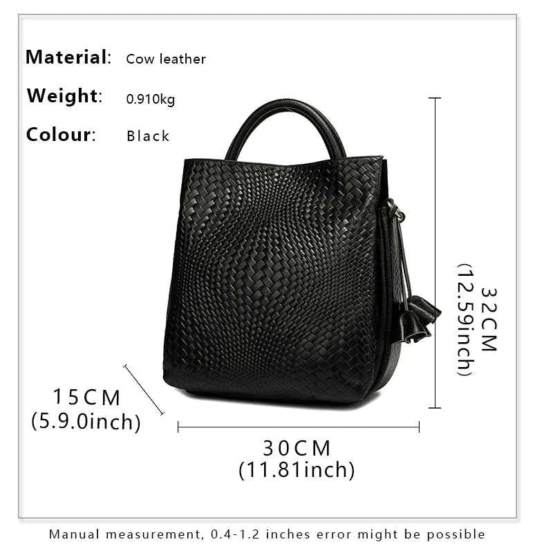 KIMLUD, Fashionable and luxurious woven pattern casual versatile black woven pattern daily commuting cowhide women's handbag, KIMLUD Womens Clothes