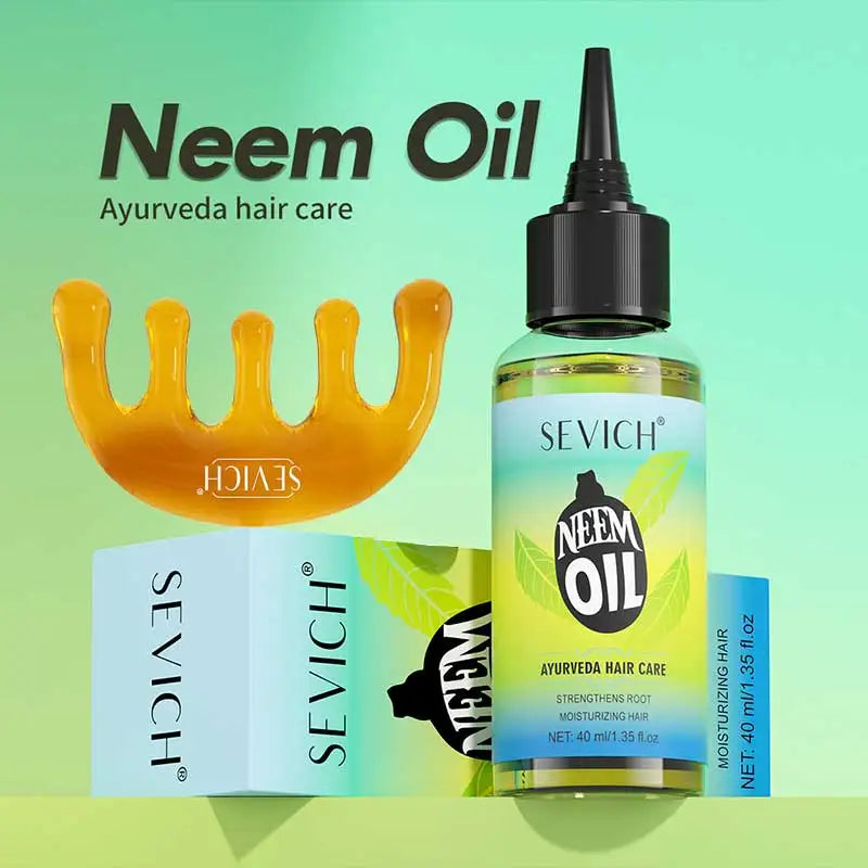 Ayurvedic Neem Hair Growth Oil Set With Scalp Massager Comb For Nourished Roots — Emerald | KIMLUD