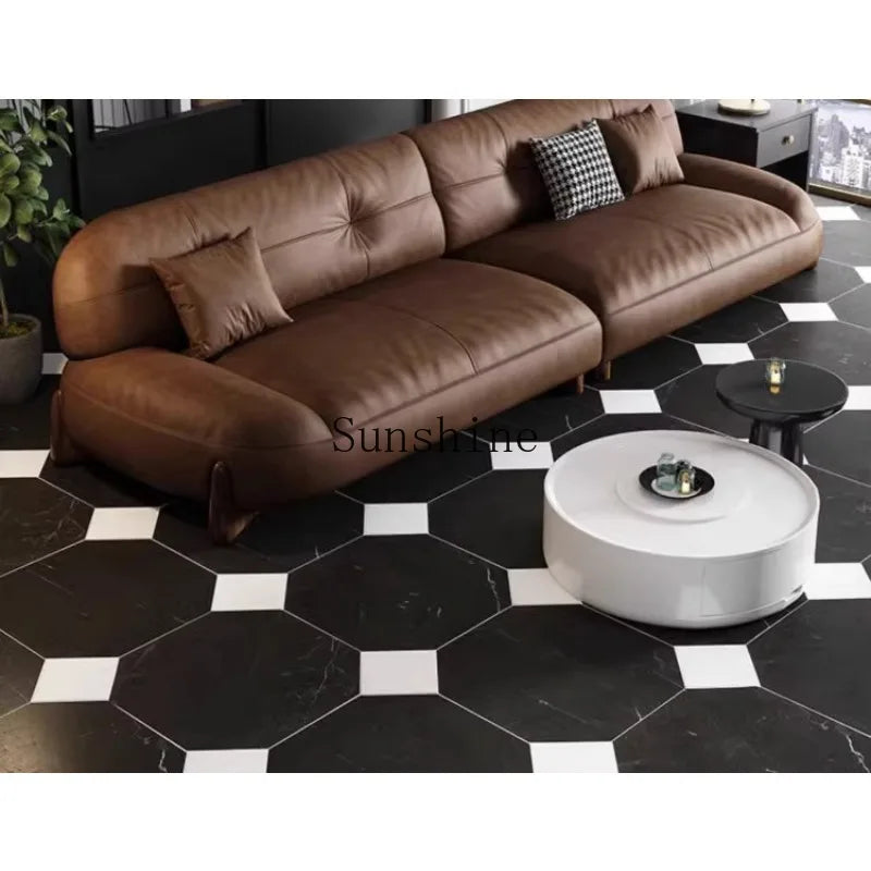 Leather Oil Wax Retro Italian Sofa Compact Design For Small Apartments — Cognac Brown | KIMLUD