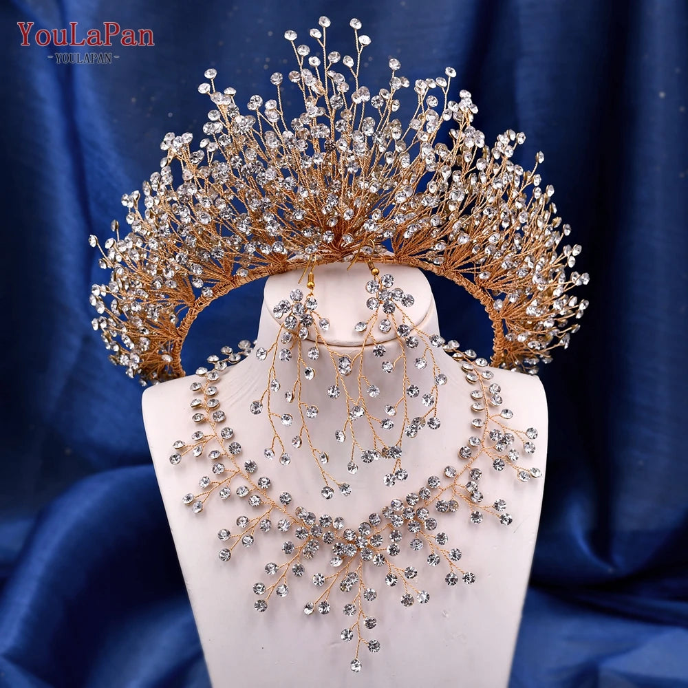 YouLaPan HP193P Wedding Headwear Necklace Earrings Jewelry Set Bride Headbands Rhinestone Headpiece Bridal Tiaras and Crowns