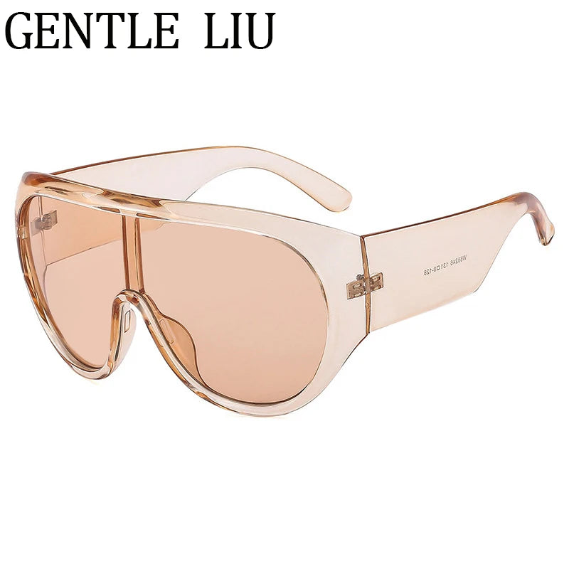 Y2K Oversized Shield Sunglasses One-Piece Visor — Black | KIMLUD