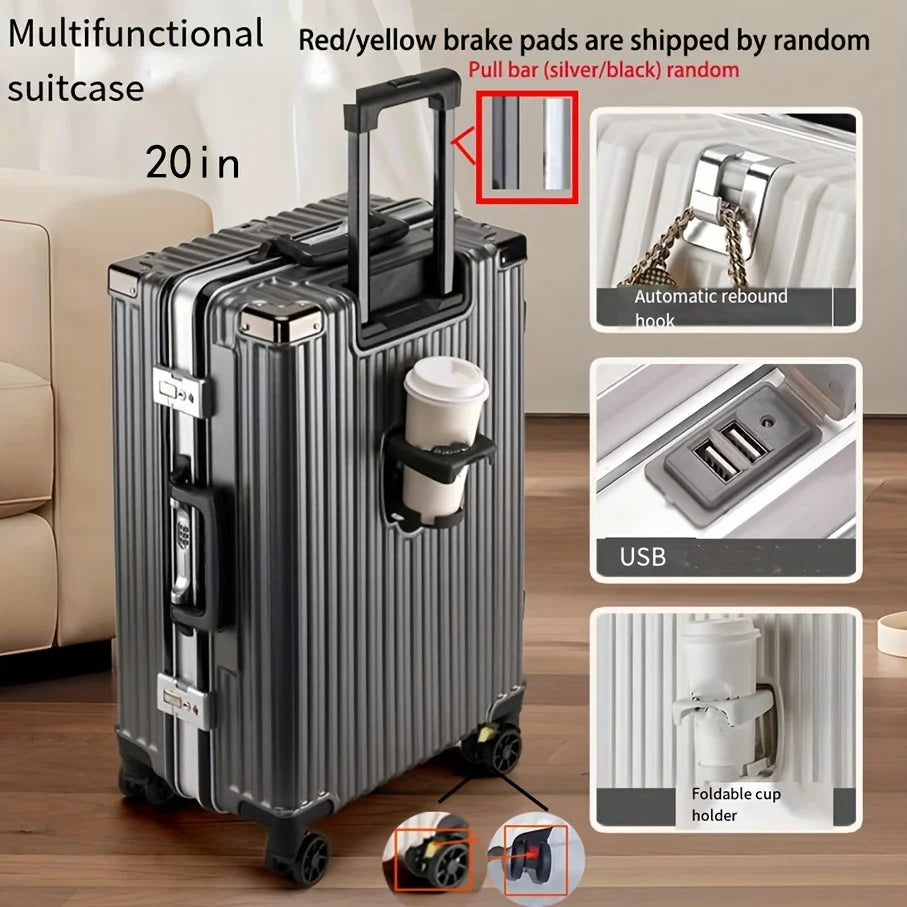 Aluminum Frame Carry-On Luggage 20in With USB Port — White | KIMLUD