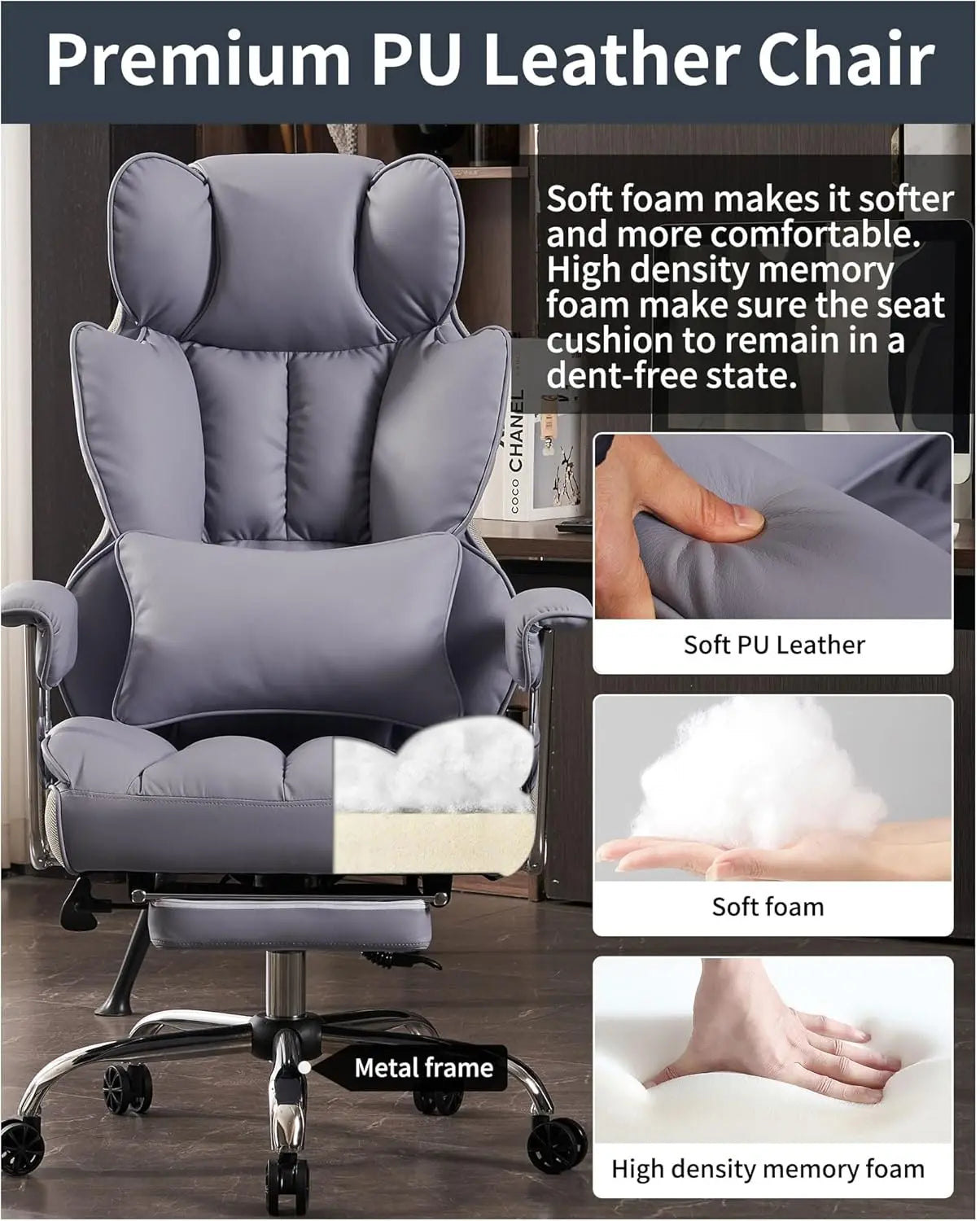 Big and Tall Office Chair 440LBS, Purple Heavy Duty Executive Chair with Footrest, Ergonomic Desk Chair for Home Office, Wide Co