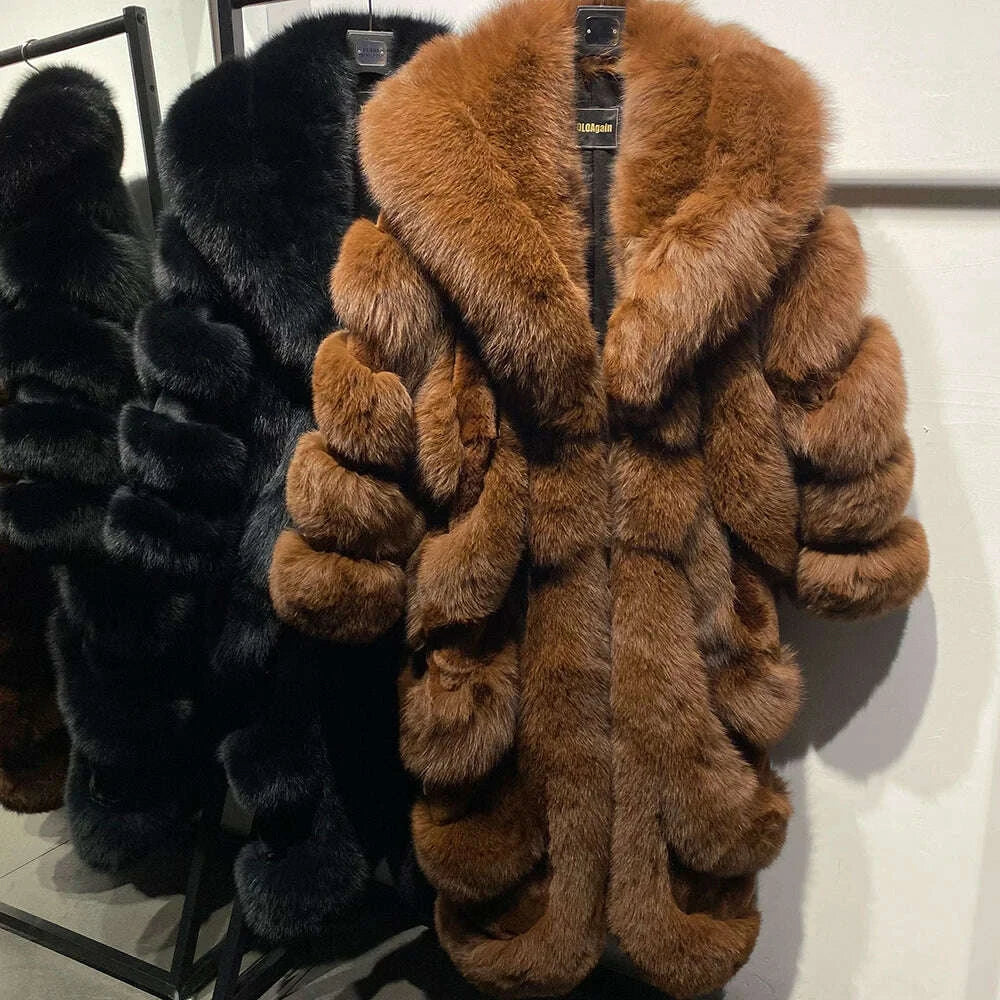 KIMLUD, YOLOAgain 2025 Winter Warm Luxury Real Fox Fur Coat Women Pink Fox Fur Jacket Long, KIMLUD Womens Clothes