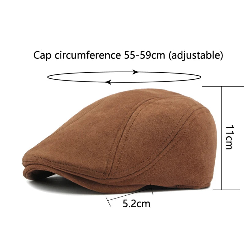 Suede Beret Herringbone Flat Cap Classic — Black | KIMLUD